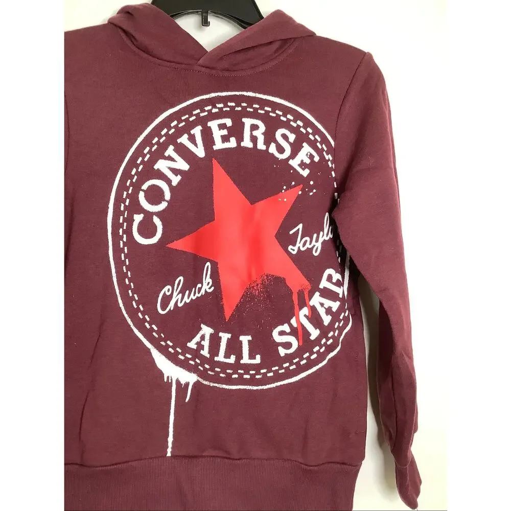 Converse Kids Medium Maroon Chuck Patch Spray Pullover Hoodie Streetwear I2-10